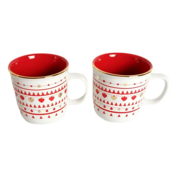 Davids Tea Coffee Xmas Mug Lot 2 Cherry Red Holiday Nordic 13 oz Ceramic New - Picture 3 of 7